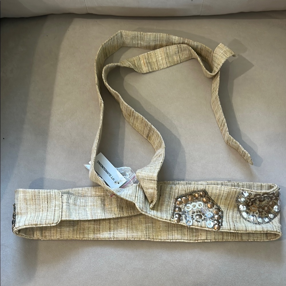 Beaded Tan Belt with Sequin Accents - Picture 3 of 7